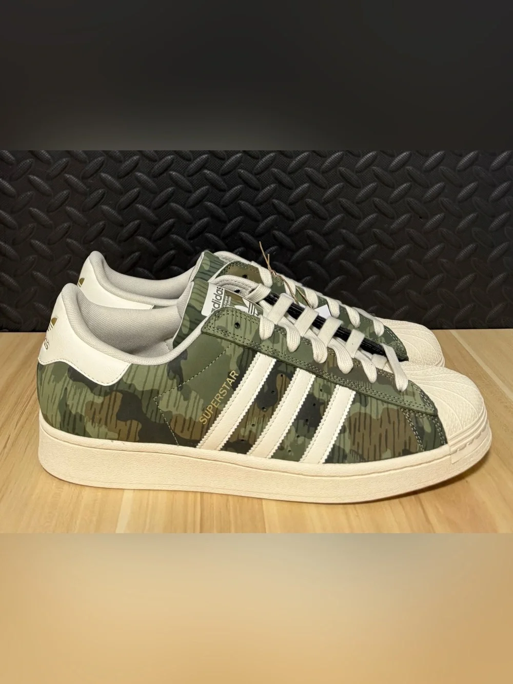 adidas Superstar ADV Camo Green Cream White Skate Shoes KI5142 Mens Size 13